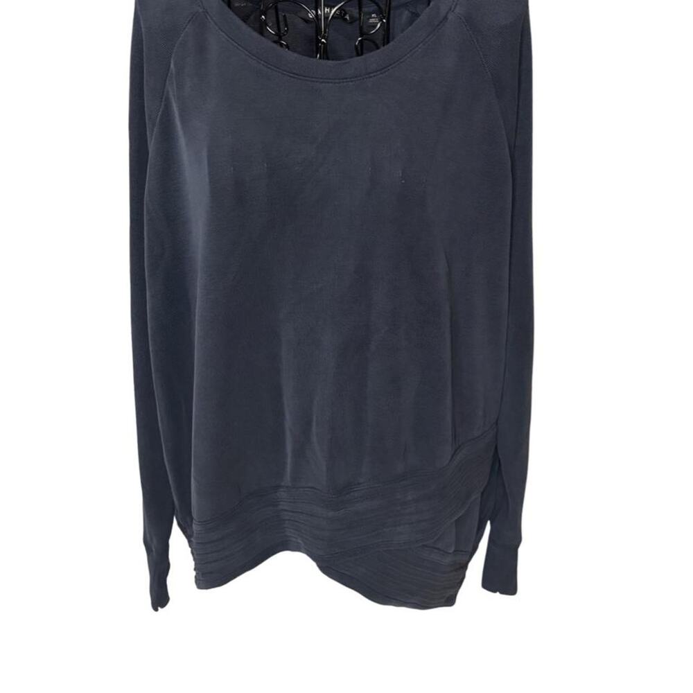 Athleta Serenity Criss Cross Sweatshirt XL Navy Modal Tulip Hem Pullover